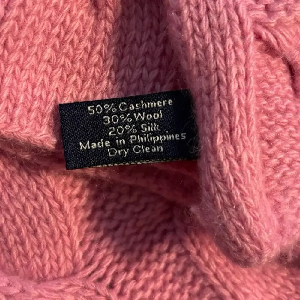 Ann Taylor Scarf Cable Knit Cashmere Wool Silk Pink 20”x 89”